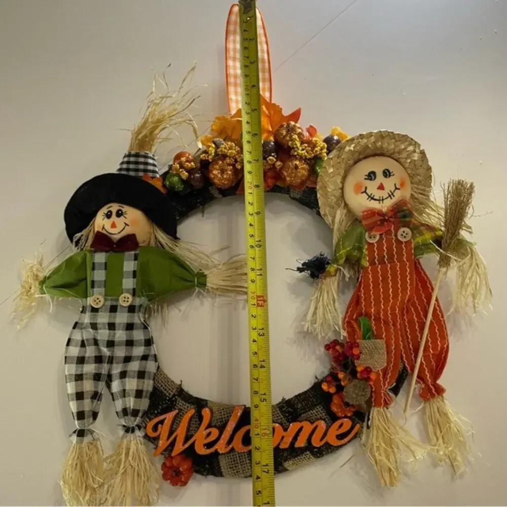 Fall Harvest Scarecrow Welcome Wreath 15